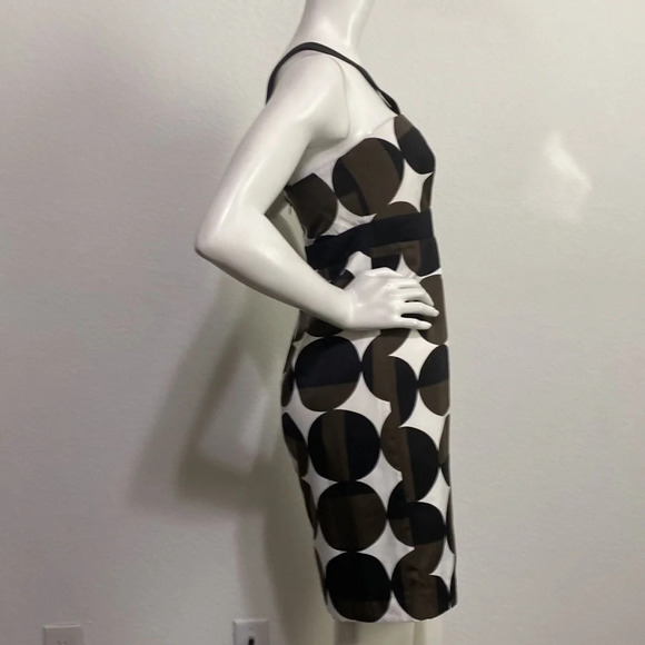 Banana Republic NWOT Black & Brown Polka Dot Halter Empire Satin Dress Size 4 - Picture 4 of 8